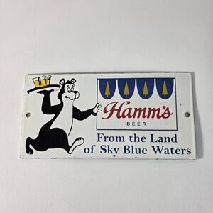 VINTAGE HAMM'S BEER PORCELAIN SIGN CAR GAS OIL TRUCK 10"×5".
